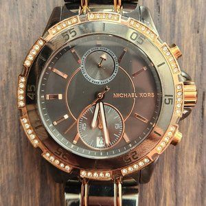 MICHAEL KORS MK5554 LADIES EVEREST GUNMETAL ROSE GOLD CRYSTAL GLITZ CHRONO WATCH